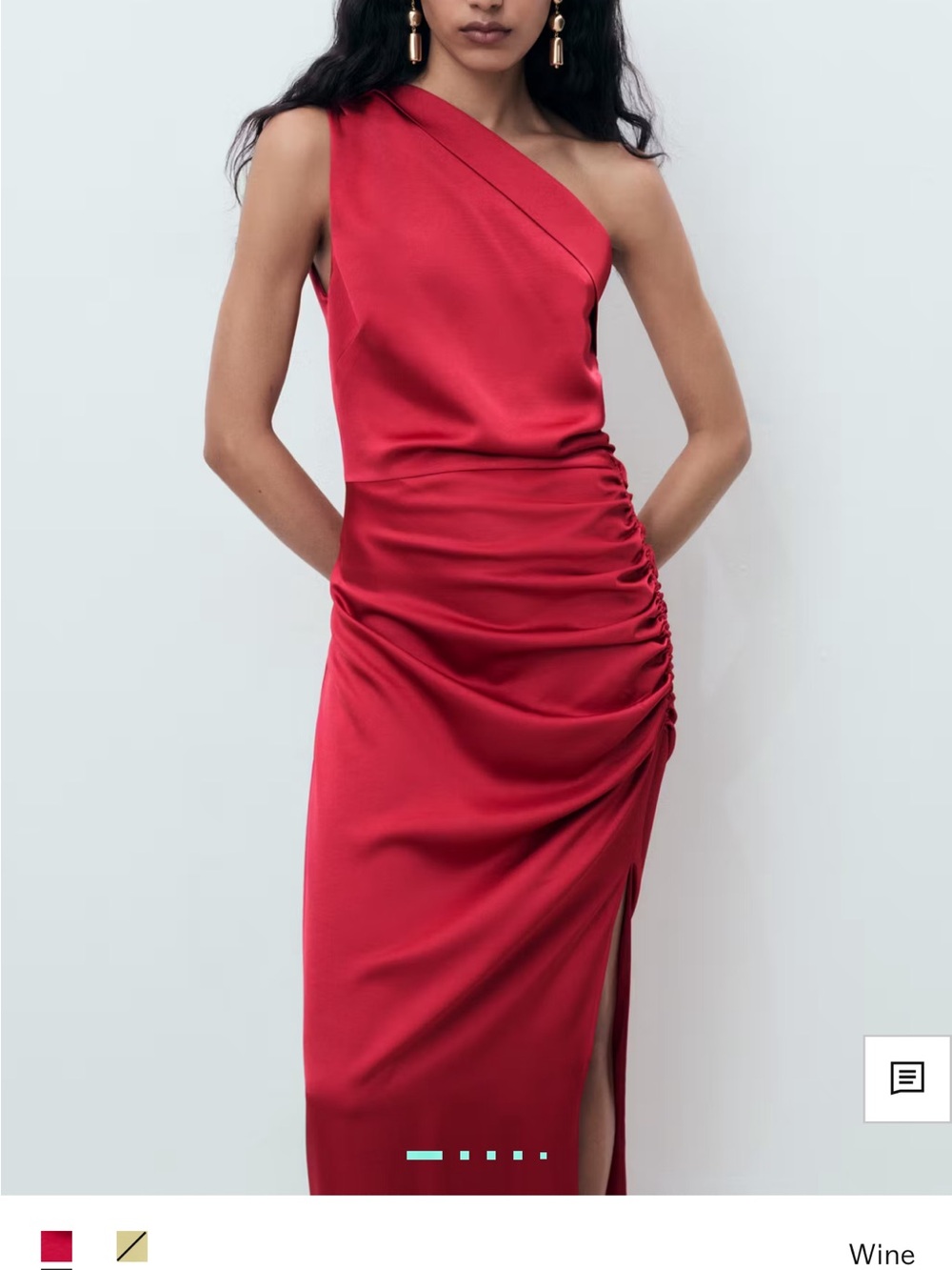Mango One-Shoulder Wine Red Ruched Gown